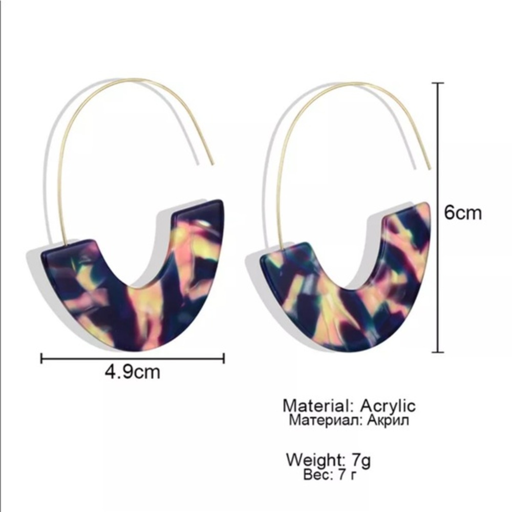 PINK TORTOISE MULTI COLOR ACRYLIC HOOP EARRINGS‎ - Picture 2 of 2